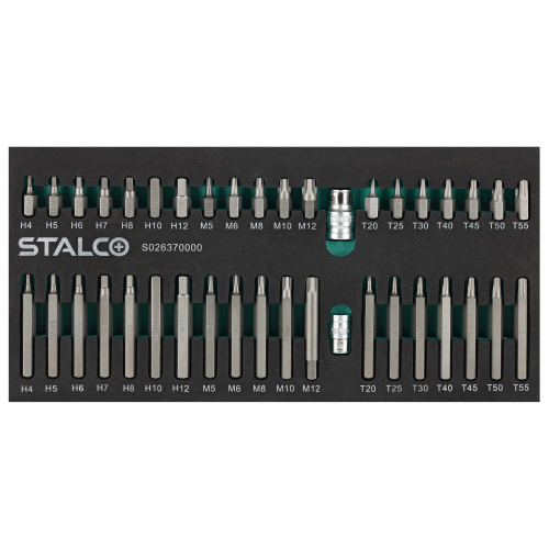 Zestaw bitów Hex, Torx, Spline z adaptorami S2 40elem wkład EVA STALCO S026370000.png